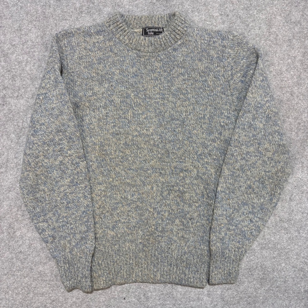 Scottish Isle Bernette Mens Blue Gray Marl Virgin Wool Blend Crewneck Sweater M